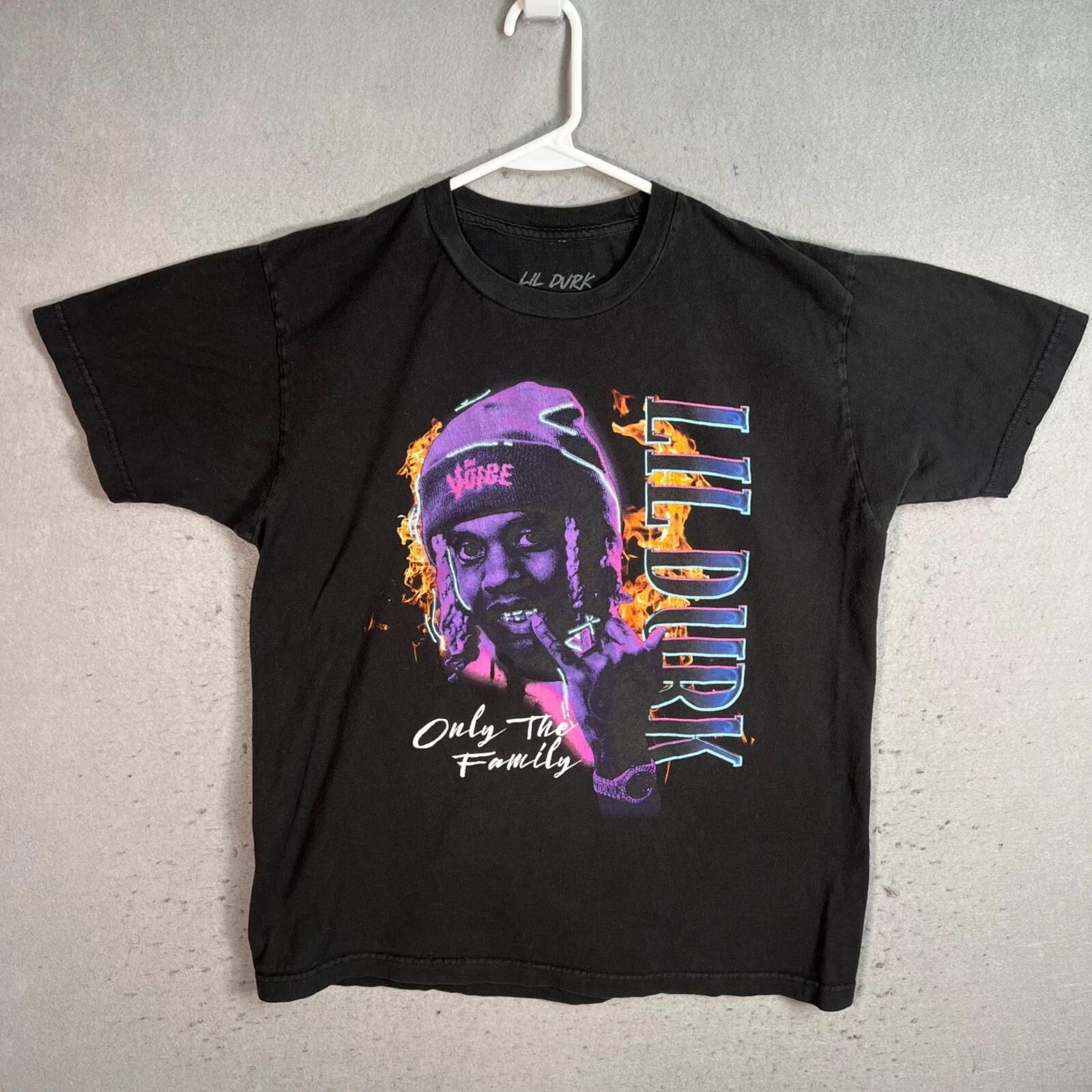 Lil Durk Graphic T-Shirt Black Only The Family Flame Design Large Rap Rapper 3XL