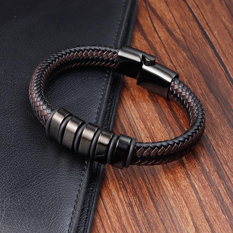 Simple New Style Combination Small Accessories Stainless Steel Men's Leather Bracelet Male Jewelry Surprise Gift