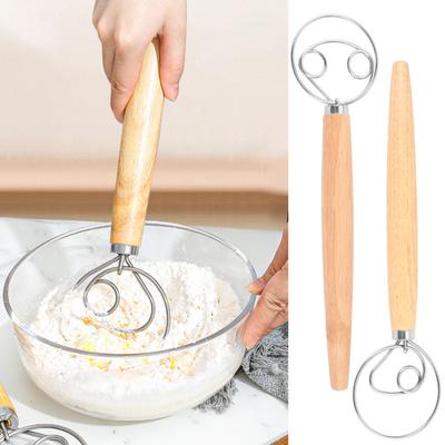 Wood Mixing Stick 13-Inch Double/Single Loop Whisk for Eggs Flour & Dough Blending Handcrafted Kitchen Utensil for Baking & Cooking