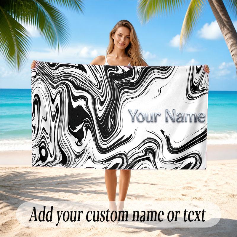 Abstract Geometric Theme Soft Beach Towel Personalized Custom Name Text Towel Portable for Beach Pool Travel