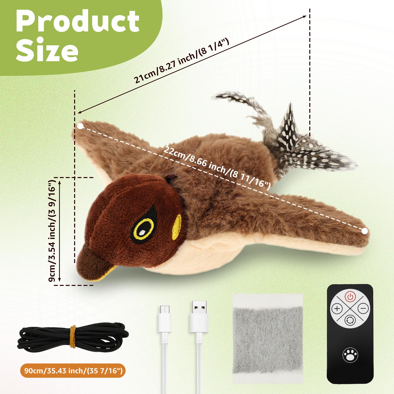 Interactive Cat Toy USB Rechargeable Flapping Bird Cat Toy Touch Squeak Bird-Shaped Electric Plush  Toy with Catnip Pet Supply