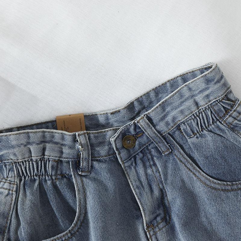 Hög midja Lös Hong Kong-stil Retro Vida Ben Jeansshorts Dam Sommar All-match Vikning Casual Heta Shorts Damkläder