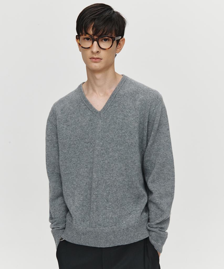 Hoite Cashmere Wool V Neck Knit (Charcoal)