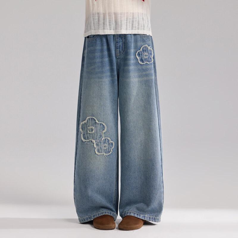 Kids Vintage Gardener Applique Floral Denim Jeans 120