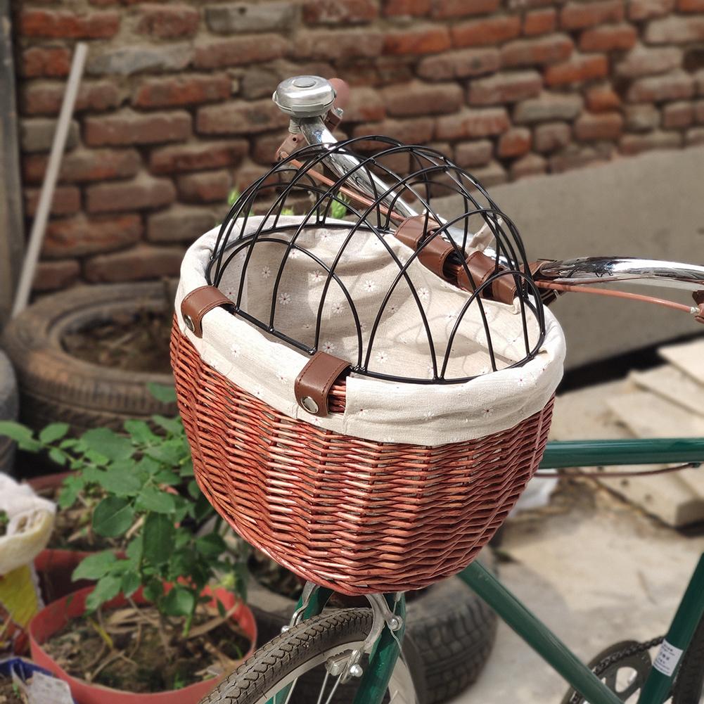 Bicycle Basket Rattan Wicker Bike Front Basket for Small Dogs Cats Pet Carrier Bag Waterproof for Camping Cycling Accessories