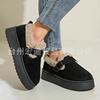 Large size platform shoes snow boots autumn and winter velvet warm and comfortable one-word buckle lazy one-pedal women's shoes