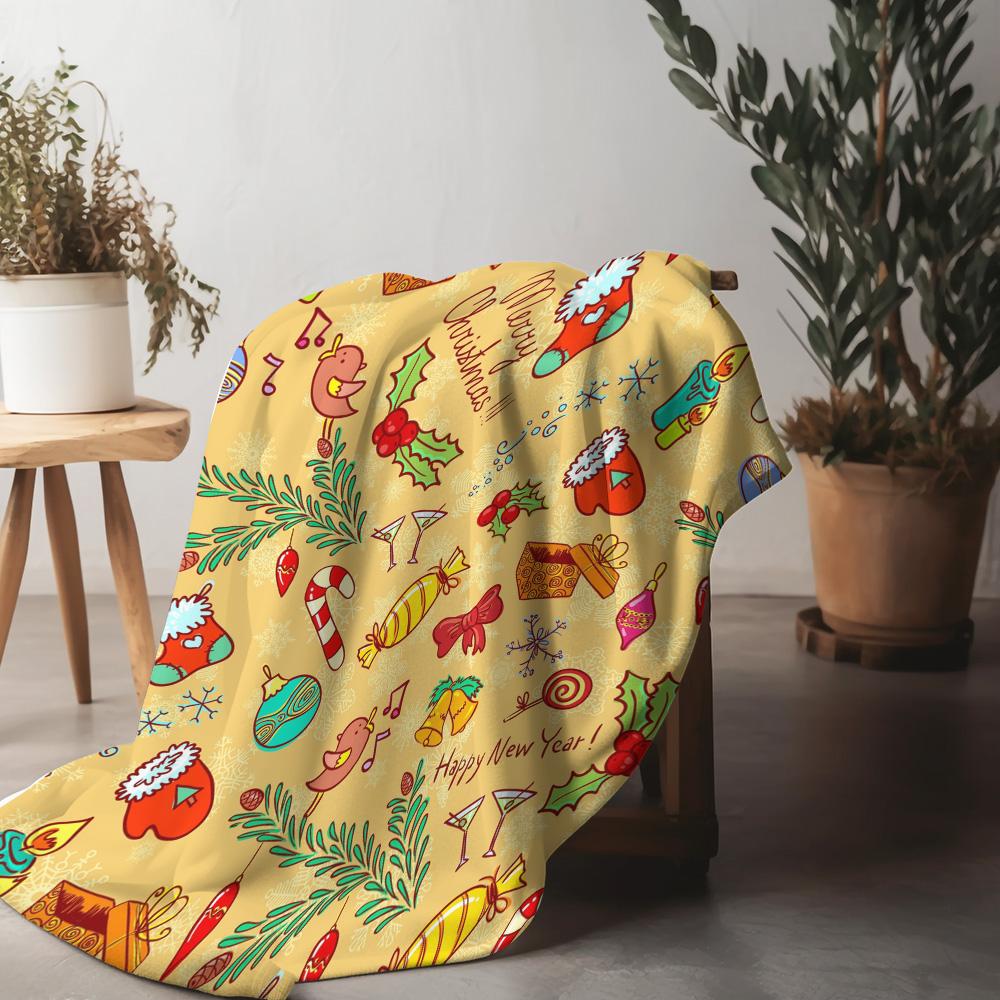 

Cozy Throw Blanket Soft Flannel Warm Decorative Bedspread Living Room Dorm Room Home Decor Gift Holiday Season Festive Design 75x90cm