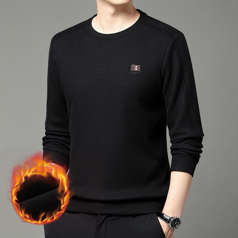 Autumn and Winter Men's Sweatshirt Thickened Top New Style with Wool, Mulberry Silk and Velvet Round Neck with Warm Knitted Inner