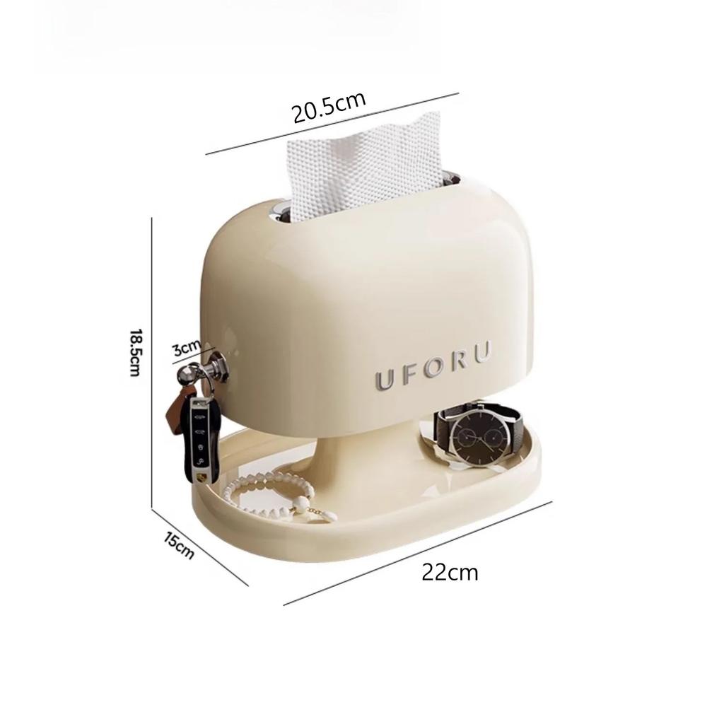 Retro Toaster Napkin Holder & Tissue Box with Storage Tray, Bedside Desk Organizer for Keys, Jewelry, Home Decor