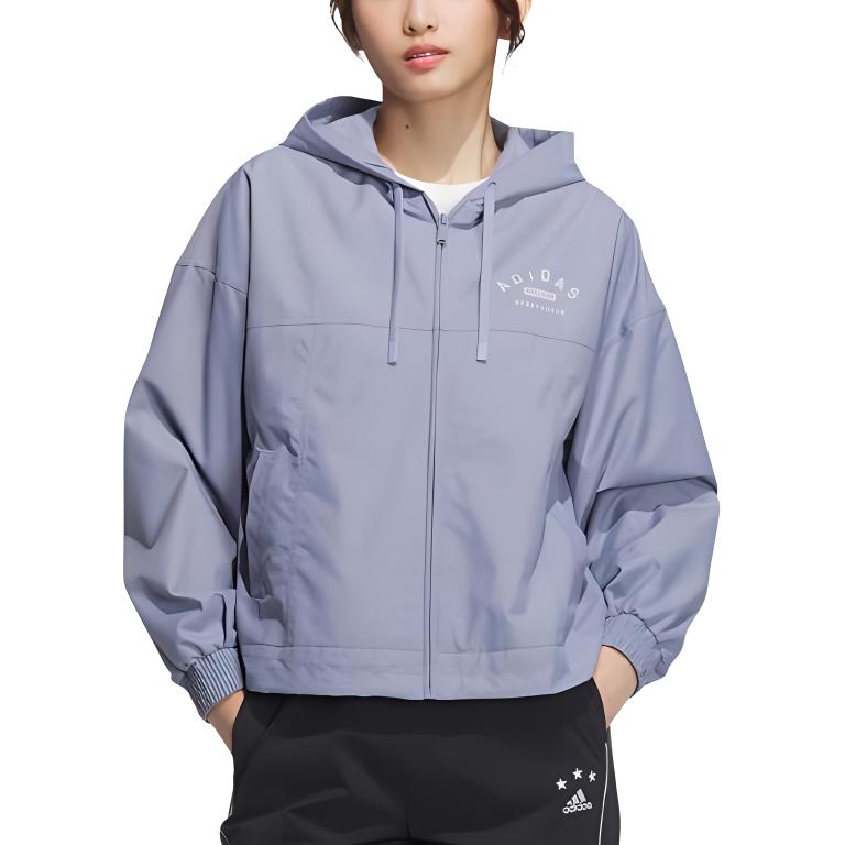 Adidas Logo Print Sports Casual Hooded Jacket Women Jackets Light-Purple IK3474