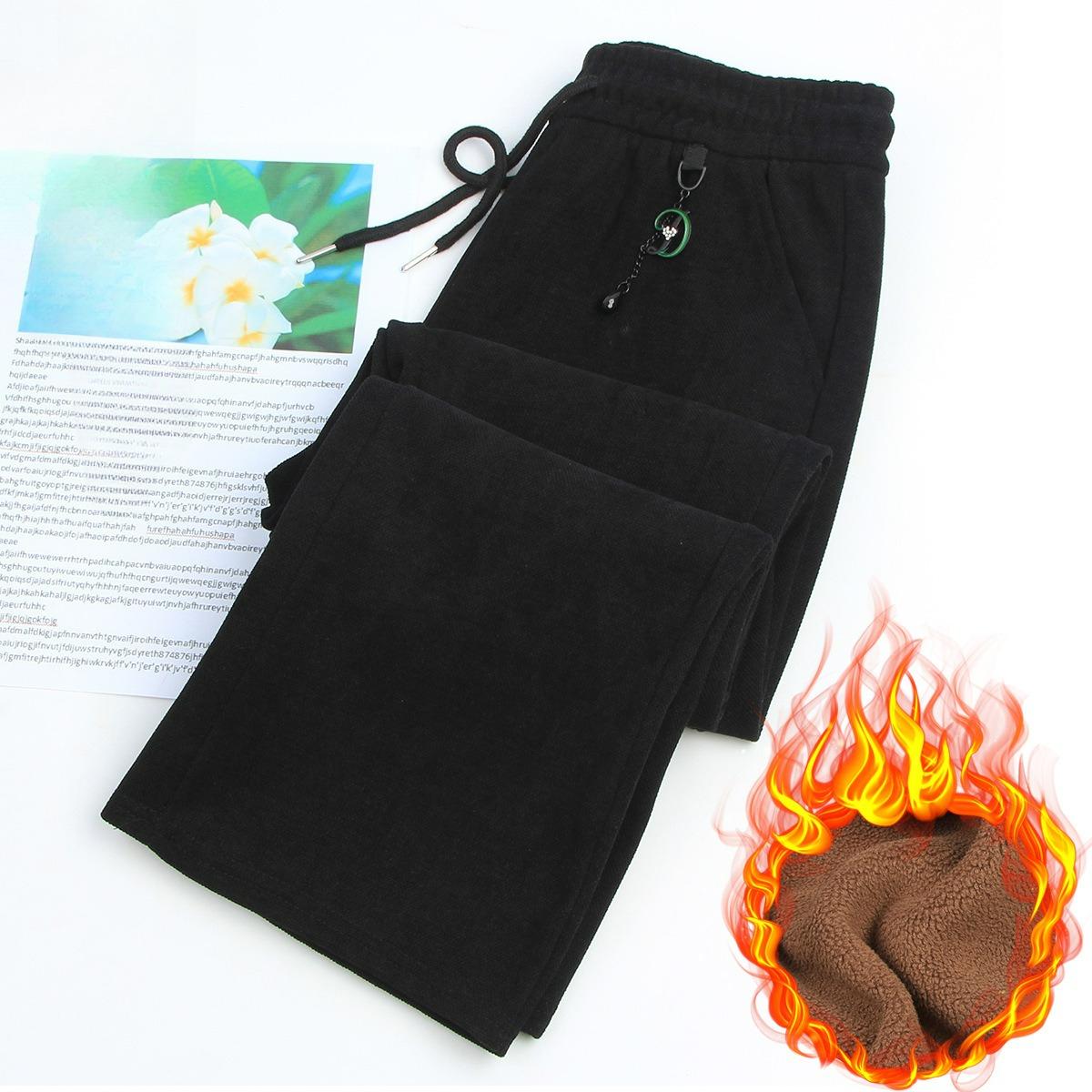 

Свободные брюки с плюшевой подкладкой, Женские брюки, Брюки с плюшевой подкладкой, Женские брюки с высокой посадкой и прямыми штанинами, Широкие брюки с плюшевой подкладкой XL чёрный