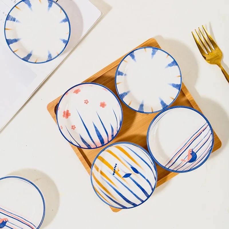 Korean Ceramic Small Round Dish Creative Snack Plate Sauce Dish Seasoning Plate Soy Sauce Vinegar Tableware Kitchen Supplies