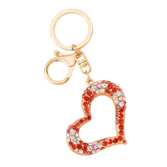 Keychain Pendant 3D Cartoon Heart Design Colorful Rhinestones Inlaid Key Chain with Lobster Clasp Key Ring Bags Accessories