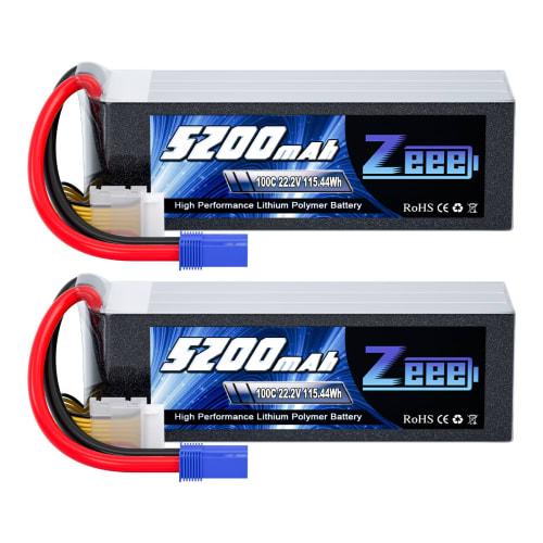 Zeee 6S LiPo Battery, 22.2V 100C 5200mAh, High-Capacity LiPo Battery with EC5 Plug, for RC Cars, Drones, and More, 2-Pack