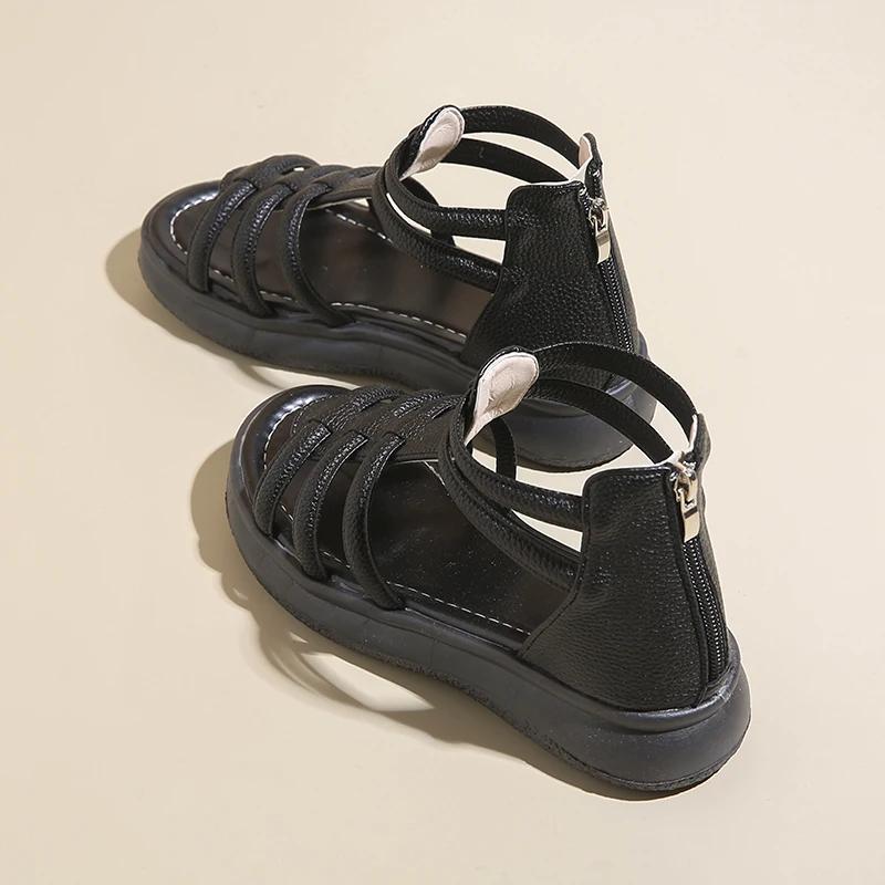 Fashion Girls Roman Sandals Open Toe Braided Solid Color High-top Simple Rivets New Summer Hollow Flat Casual Shoes Fashion Casual White