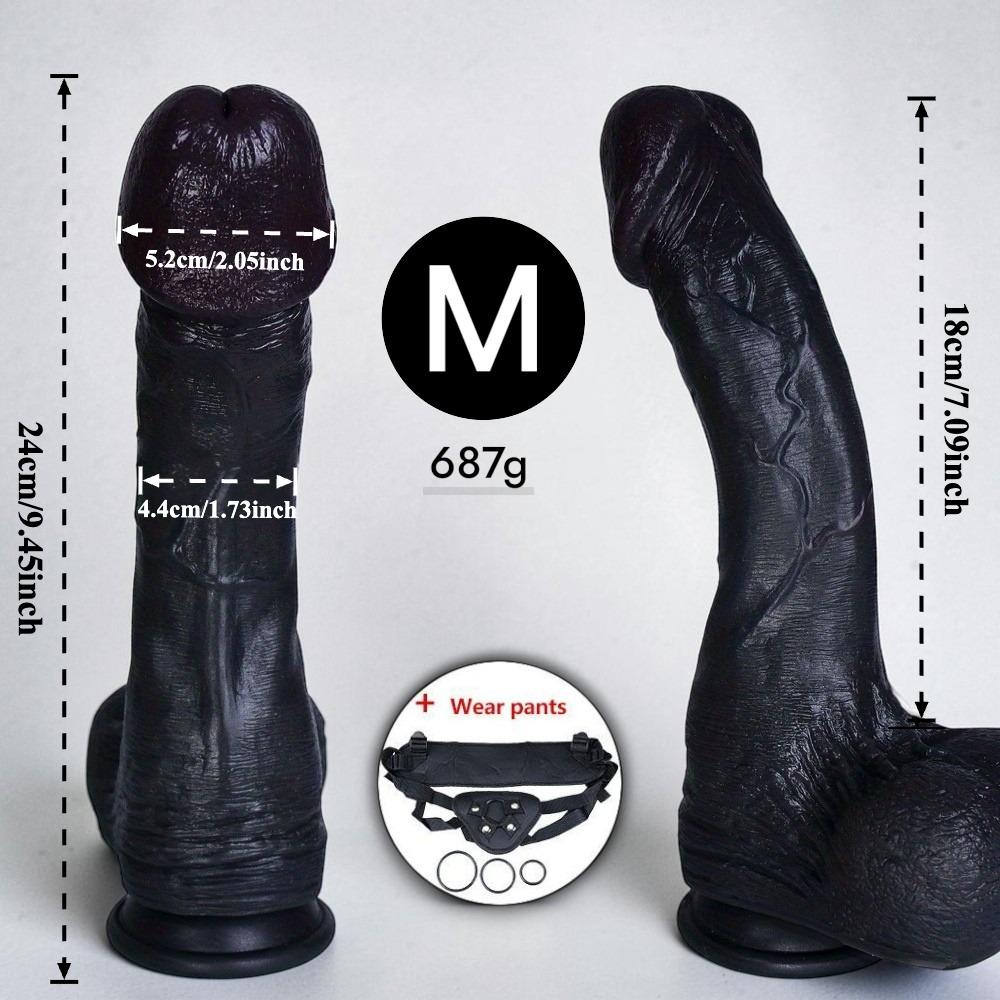Realistic Black Dildo, Huge Thick Silicone Penis with Strong Suction Cup, Flexible Curved Design, Lifelike Texture, Adult Toy for Women & Couples