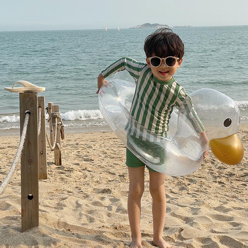 Korean Style Boys' Striped Long-Sleeve Quick-Dry Swimsuit