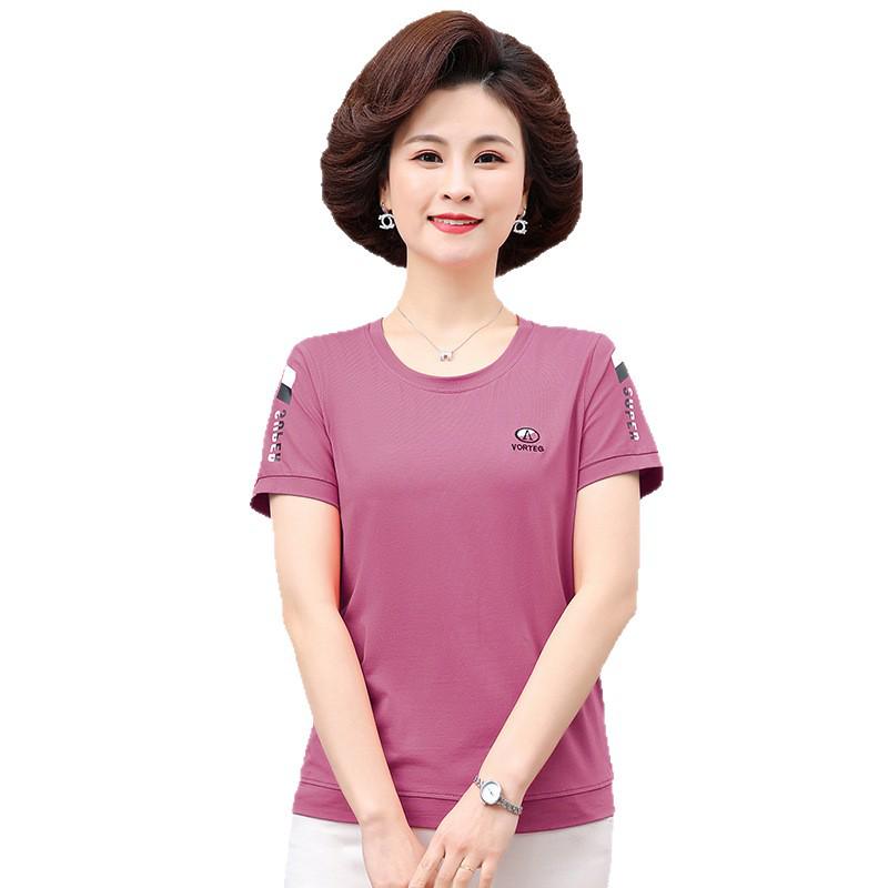 Mature Women's Cotton Short-Sleeve T-Shirt - Stylish, Versatile, and Casual Round Neck Summer Tee