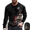 3D Personalized Skull Printed Top Casual Long Sleeved Men's T-shirts - Soft Medium Stretch Polyester Fabric Spring and Autumn Relaxed Fit Clothing