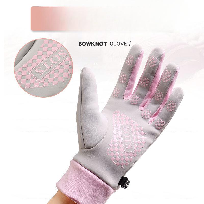 Warm Gloves for Women In Autumn and Winter New Style Plus Velvet Windproof and Cold-resistant Outdoor Riding Driving Anti Slip Touch Screen Gloves
