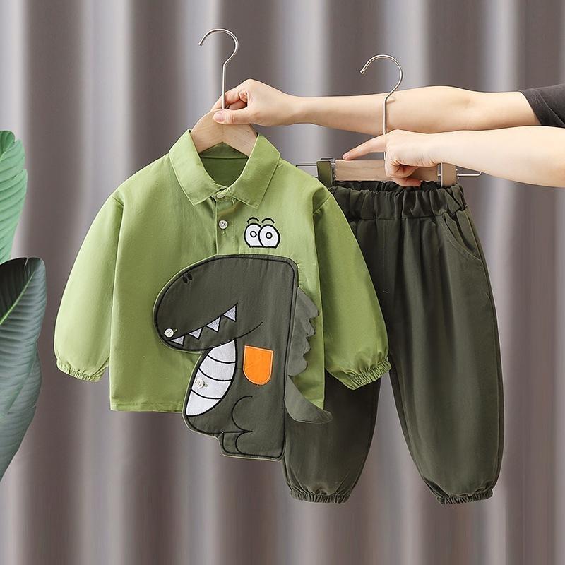 2pcs/set Children's Set Autumn Cute Shirt Set New Baby Long-sleeved Clothes Three-dimensional Dinosaur Two-piece Children's Clothing