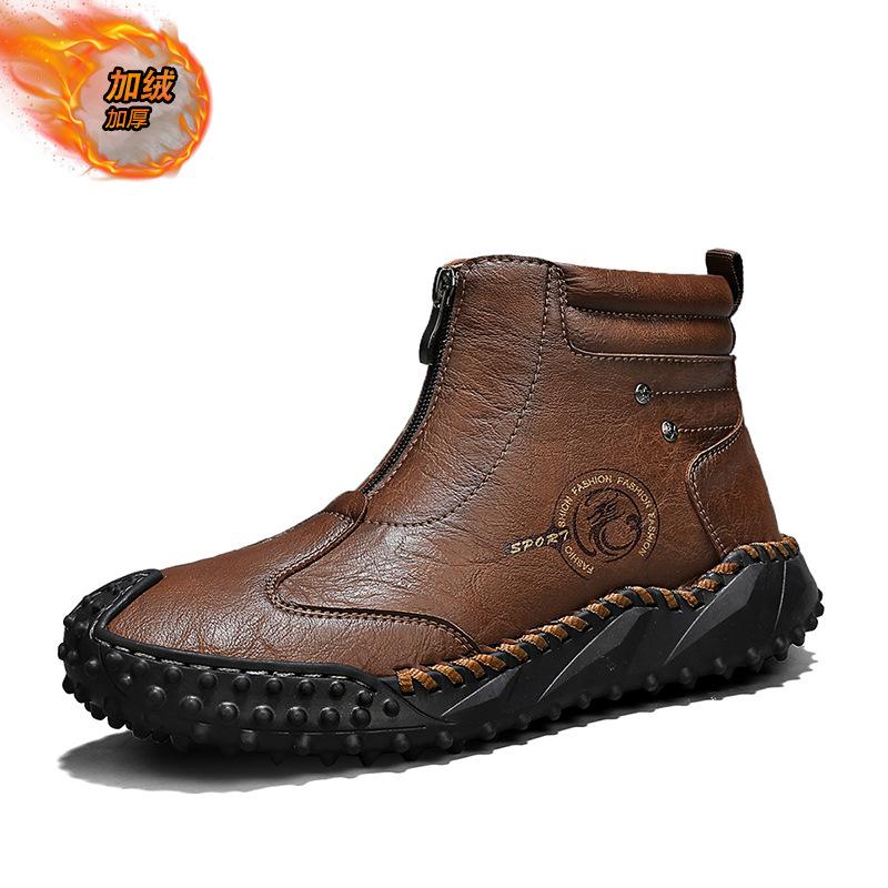 

2024 Осенняя обувь для мужчин Ботильоны Модные высокие кожаные повседневные туфли Мужские зимние уличные теплые плюшевые походные ботинки 46