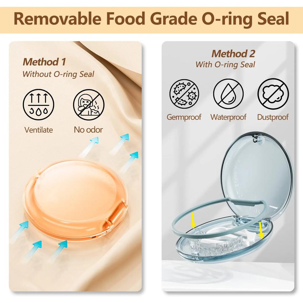 Retainer Case Odorless with Removable Seal Ring Large Teeth Night Guard Case Slim Aligner Case Holder for Teenage Adult