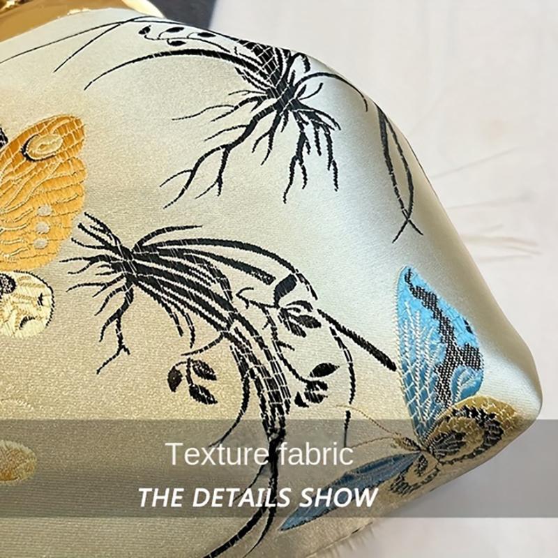 Luxury Silk Embroidered Handbag, Retro Palace Style Bamboo Handle Shell Bag, Ladies High-end Chinese Literary Dinner Clutch Bag