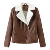 Chaquetas De Mujer De Cuero Sintético, Cuello De Solapa Recortado, Forrado De Franela, Abrigo Corto Cálido, Bombardero De PU, Trajes De Motociclista, Invierno, Otoño, Moda, Outwear