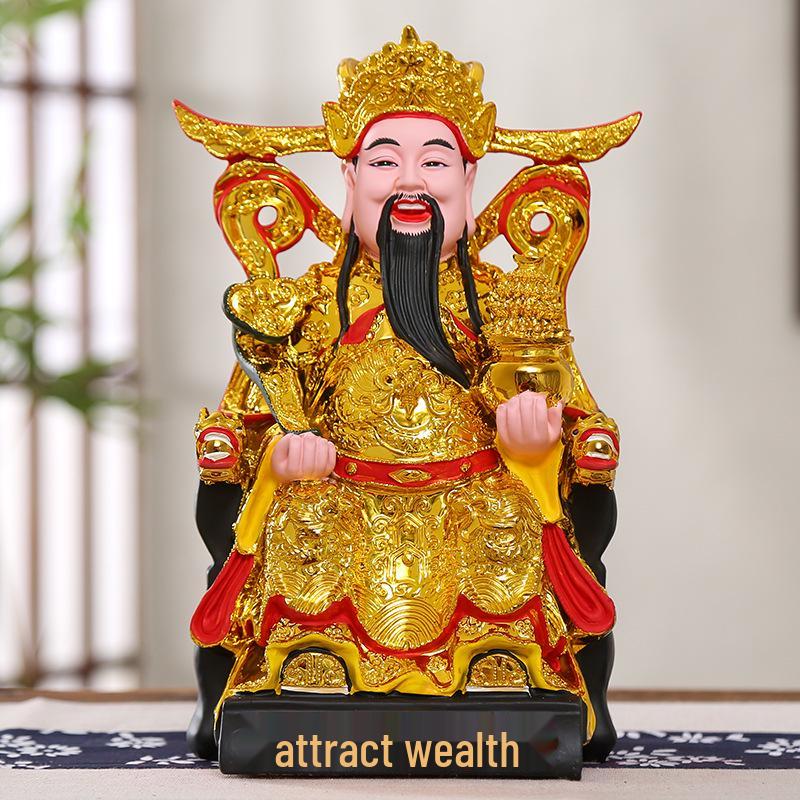 Statua Buddha in Resina Ruyi Dio della Ricchezza con Nove Draghi, 30 cm o 40 cm - Ornamenti per la Prosperità