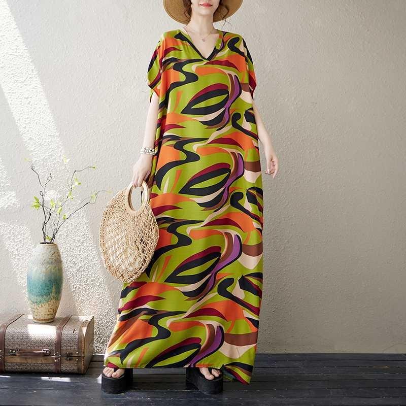Women's V-Neck Floral Skinny Literary Vintage Vacation Long Dresses