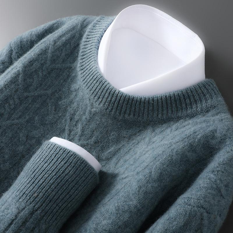 Men s Wool Jacquard Knit Sweater - Loose Fit, Round Neck, Business Casual, Autumn/Winter 2025 Collection. M
