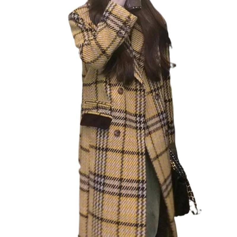 Клетчатое шерстяное пальто Женское осенне-зимнее шерстяное пальто Новое S