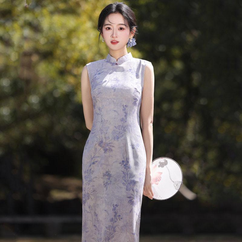 Purple National Style New Chinese Daily Suzhou Long Cheongsam Improved Young 1011 New Women's High Sense Summer