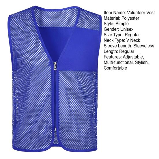 Adults Volunteer Vest Waiter Bartender Work Uniform Event Activity Sleeveless Jacket Supermarket Zipper