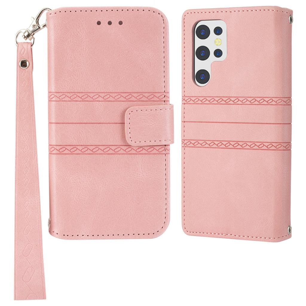 For Samsung Galaxy S25 Ultra Case Wallet Skin-Touch Leather Imprinted Phone Cover
