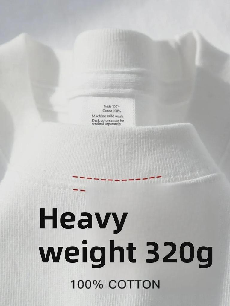320g Heavyweight White Cotton Short-Sleeve T-Shirt for Men and Women - Thick, Non-Transparent, Loose Fit, Perfect for Summer. 
