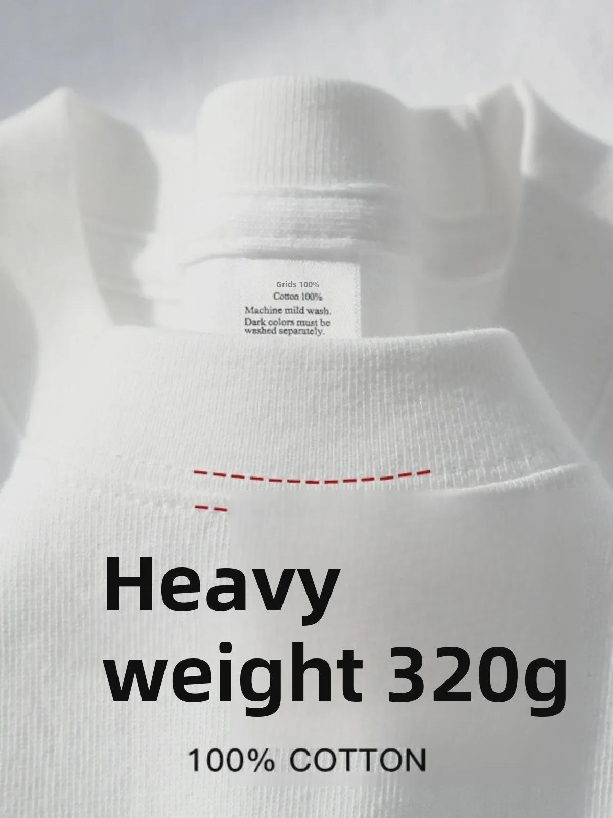 

Футболка из плотного белого хлопка плотностью 320 г с коротким рукавом для мужчин и женщин — плотная, непрозрачная, свободного кроя, идеально подходит для лета. L [130-150 jin]