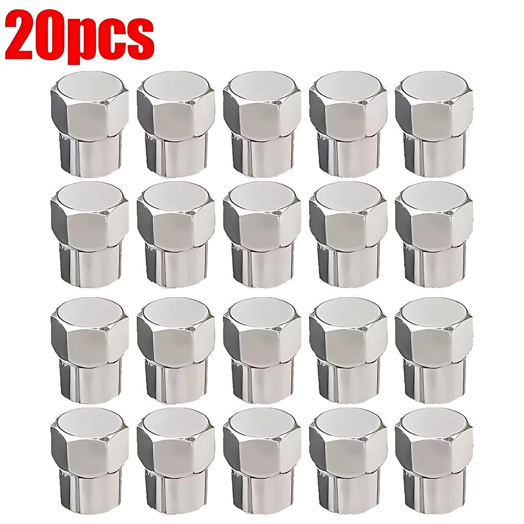 20/10Pcs Car Flat Head Valve Cap Universal Hexagonal Chrome Plated Dust Wheel Nozzle Decor Tyre Valve Stem Caps Auto Accessories