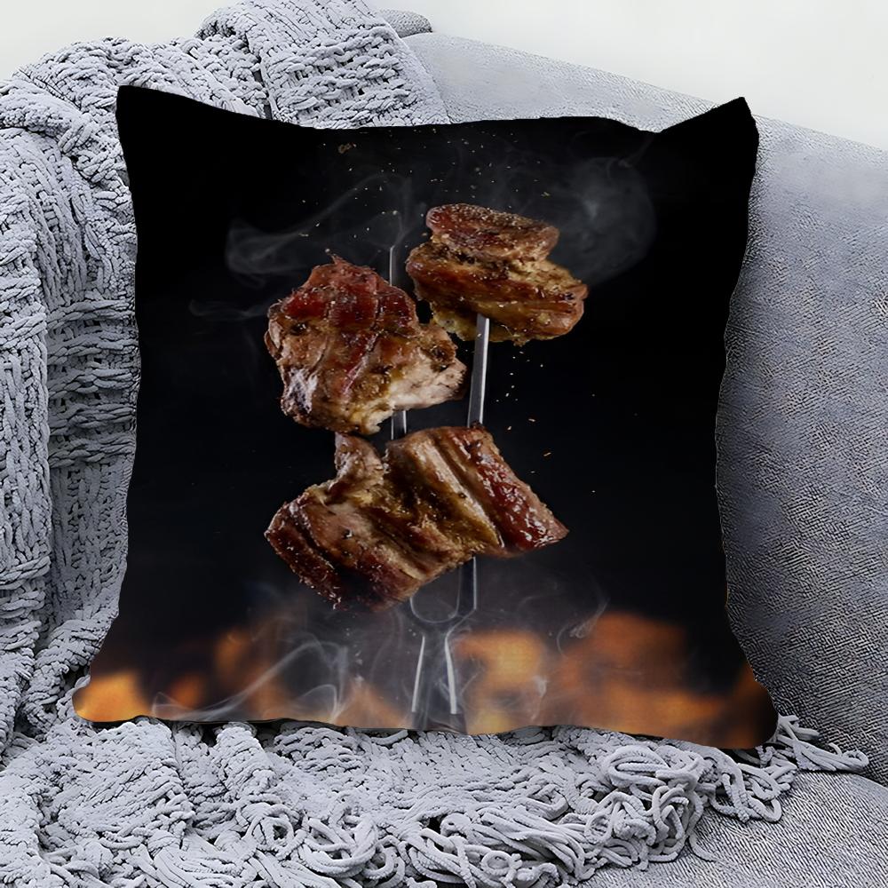 Bbq Grilled Steak Barbecue Pillow Cover For Bedroom Room And Living Room Sofa Decorative Cushion Cover