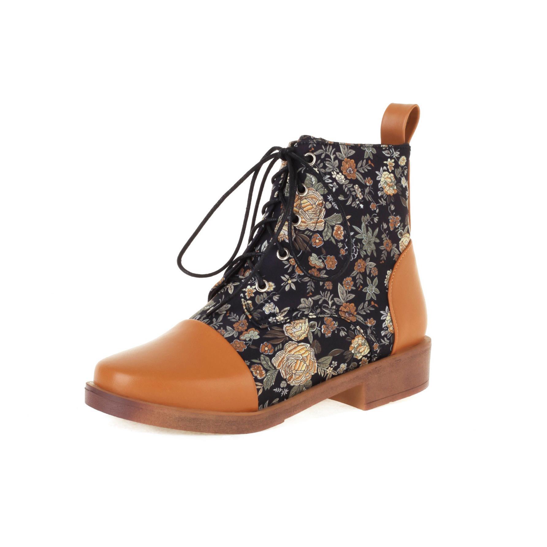 

Женские ботильоны Европейские и американские женские кожаные ботинки 6,5 см Круглый носок Красочные узоры Шнуровка спереди Женская обувь 48 оранжевый