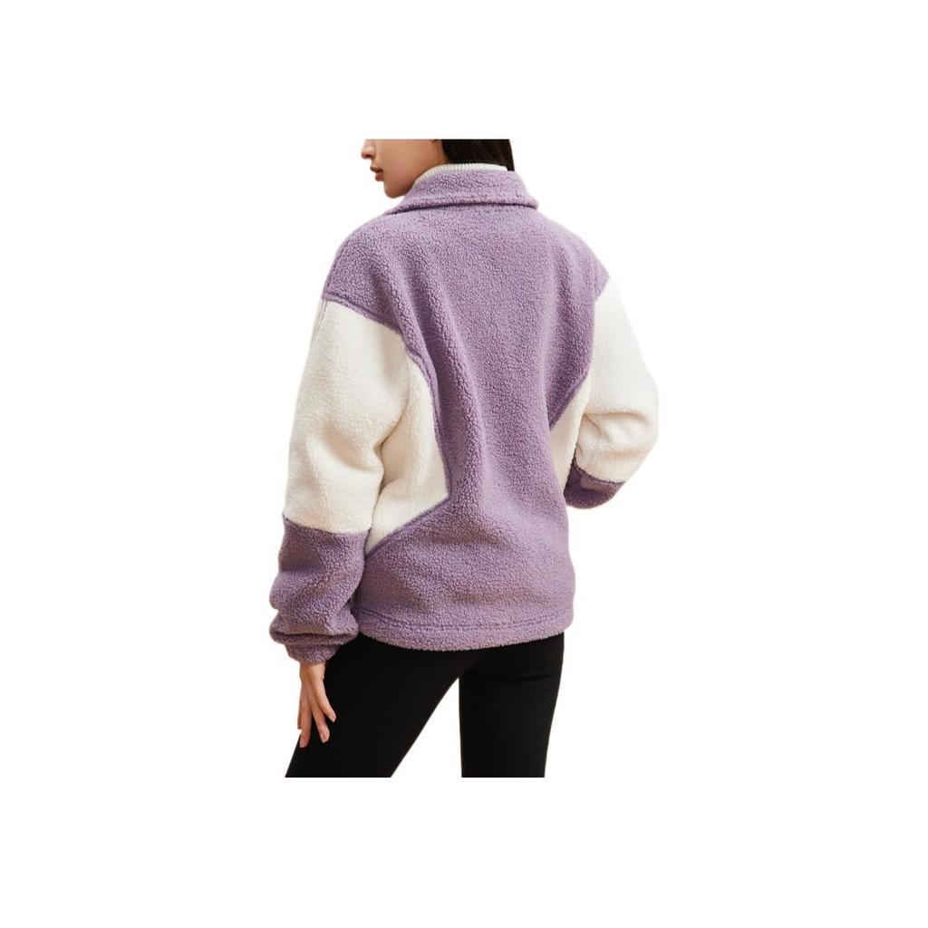 Anta Color Block Printed Embroidered Logo Zipper Stand Collar Fleece Jacket Women Jackets Purple 162247734-1