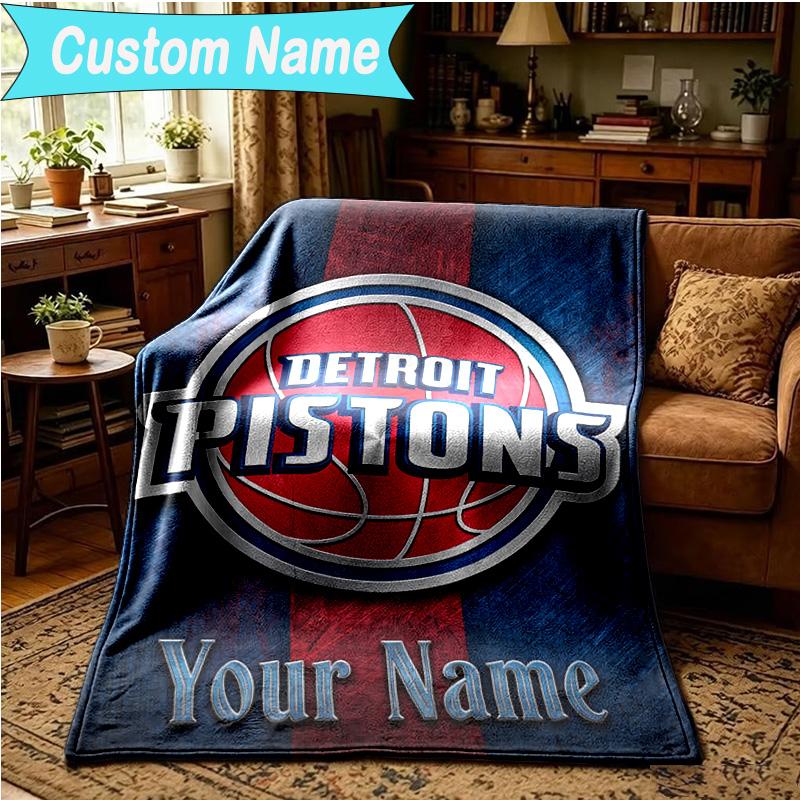 1PC Custom Name Blanket Pistons Detroit Logo Flannel Blankets Patterns Throw Blanket All-Season Soft Gift for Couch, Bed, Camping, Birthday Gifts