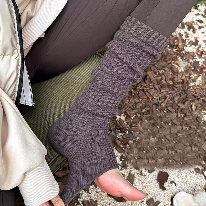 Winter Furry Leg Warmers Women Foot Heel Socks Knitted Wool Warm Leggings Vintage Lingge Solid Color Thermal Warm Long Socks