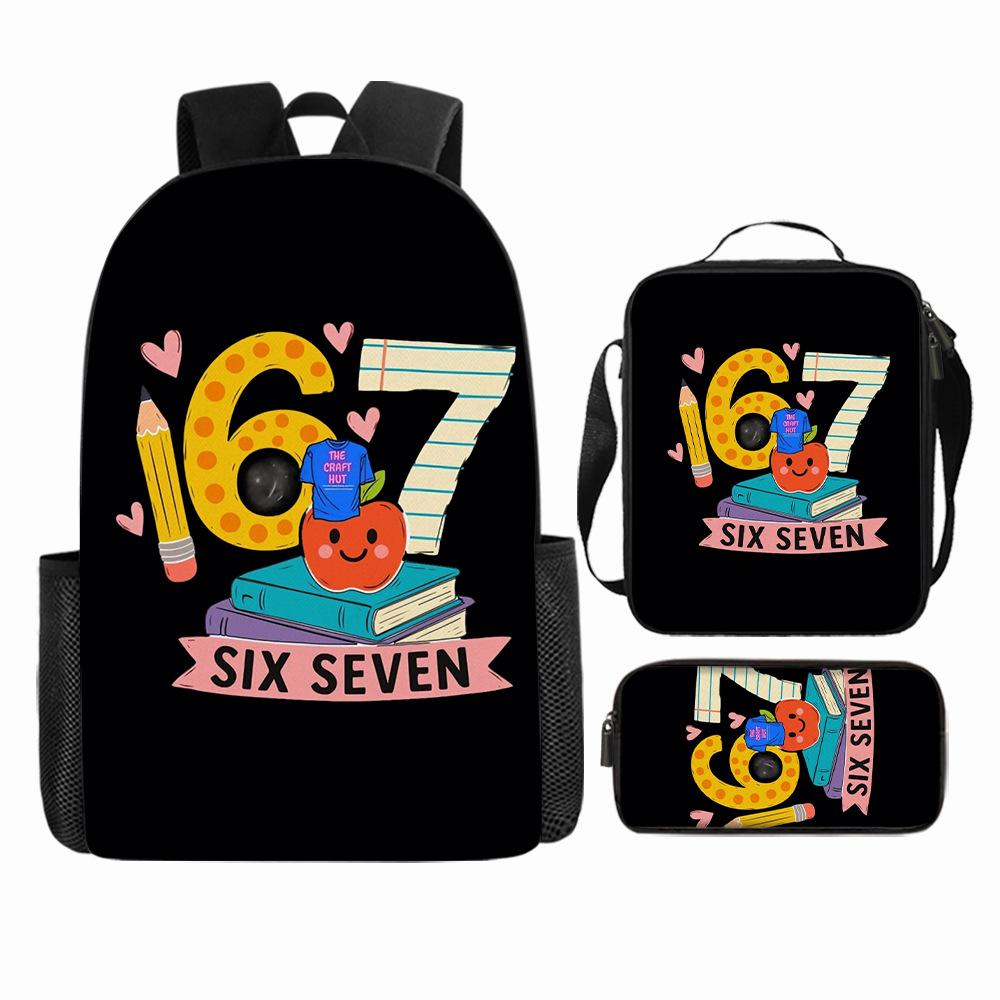 Large Capacity Schoolbag with Shoulder Strap; Student Three-piece Pencil Case Set