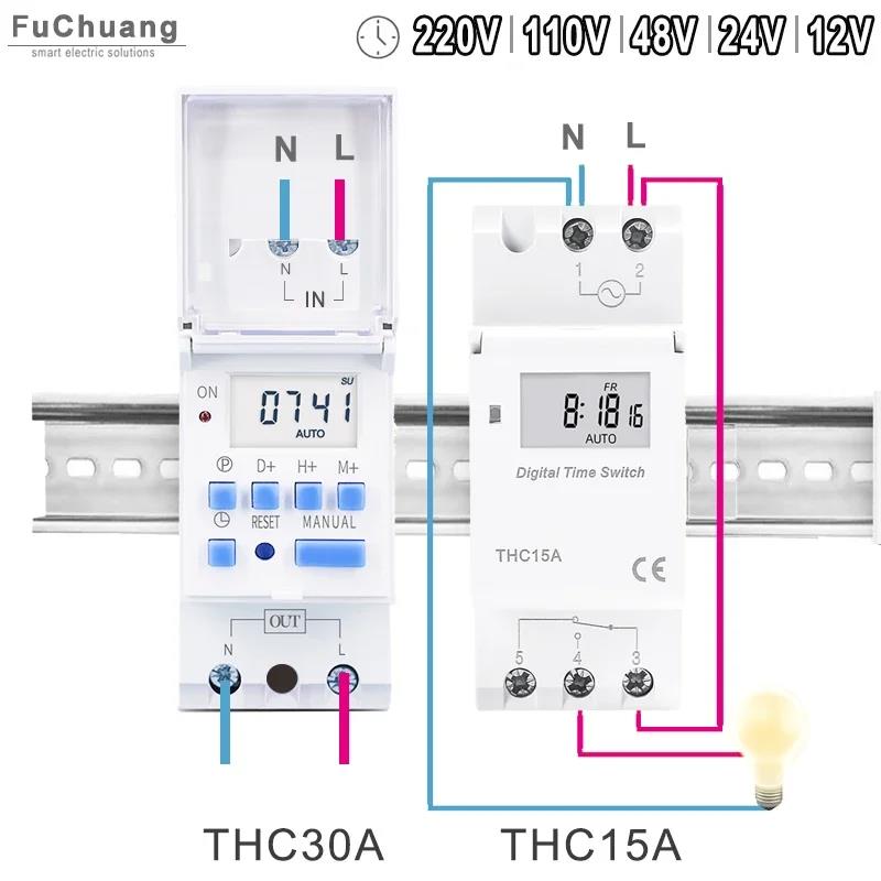 Weekly Programmable Din Rail Digital TIME SWITCH Relay Timer 28 On/off THC15A THC30A 220V 110V 24V 12V for Control Street Lamp