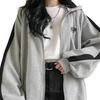 Women Loose Casual Hoodie Coat Cardigan with Zipper Long Sleeves Contrast Color Hooded Soft Warm Outerwear for Spring