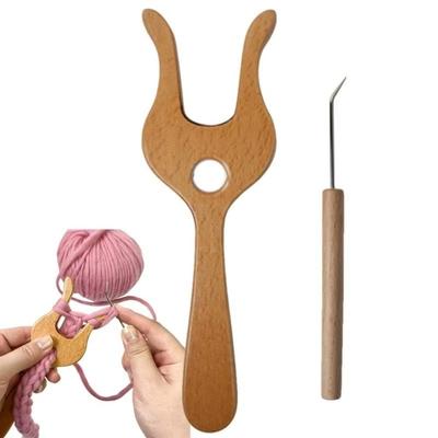 Fato Tricotado Garfo de Tricô de Madeira Lã Artesanato DIY Ferramenta para Fazer Cachecol DIY Ferramenta de Macramê Ferramenta de Trança