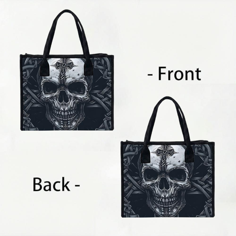 Gothic Skull Pattern Daily Tote Bag Fashionable Street Style Carry All Handbag For Outdoor Casual Use