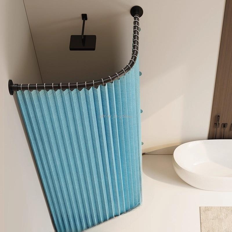 

U-shaped Arc Rod Folding Bathroom Shower Curtain Set Waterproof Bathroom Shower Room Partition Dry and Wet Separation Curtain 150x200cm